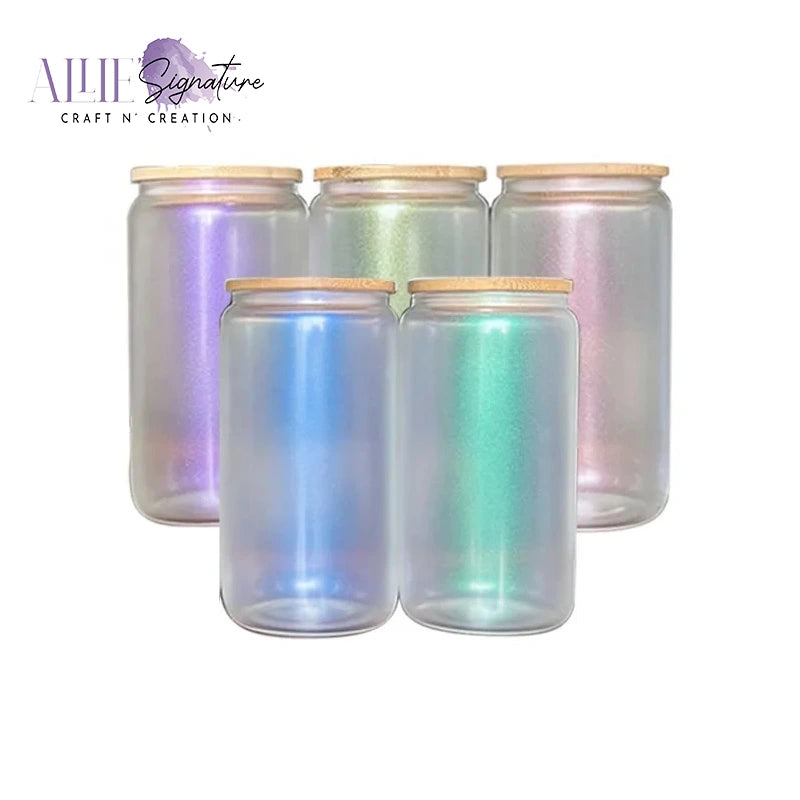 Glass Sublimation 16oz Iridescent Tumbler with Bamboo Lid (clearance