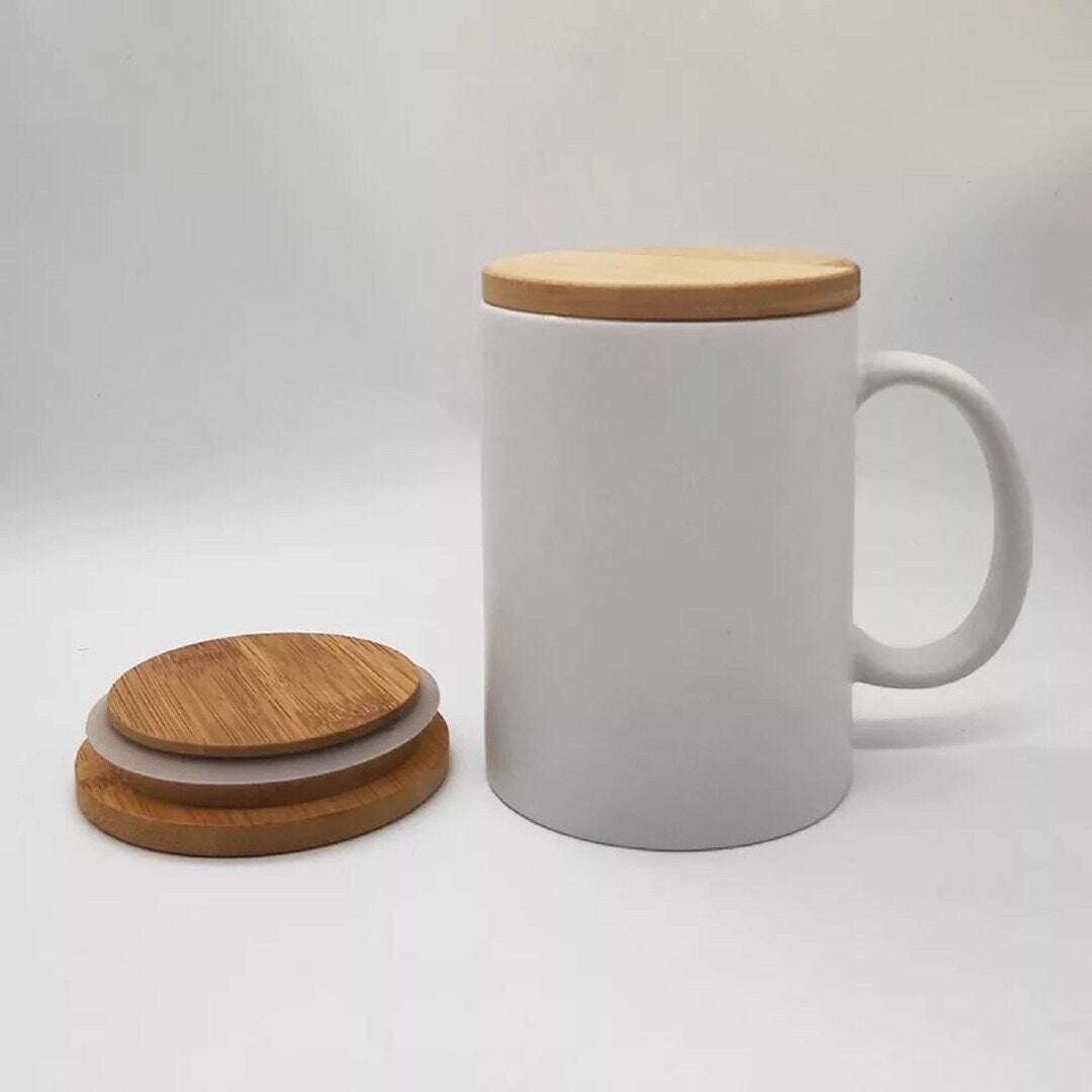 Ceramic White Cup with Bamboo Lid (480ml) Removable Lid Bamboo Handle –  Cherish Home
