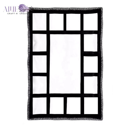 15-Panel Blank Sublimation Blanket - Black and White Tassels with White Back - 40" X 60"