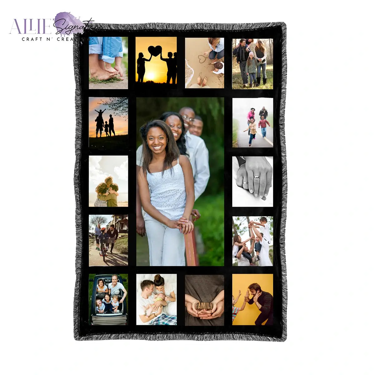 15-Panel Blank Sublimation Blanket - Black and White Tassels with White Back - 40" X 60"