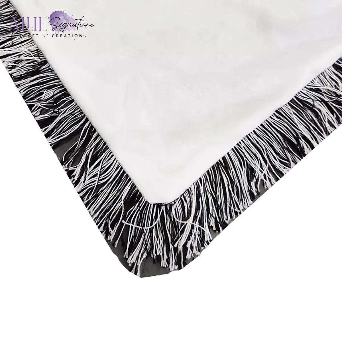 15-Panel Blank Sublimation Blanket - Black and White Tassels with White Back - 40" X 60"