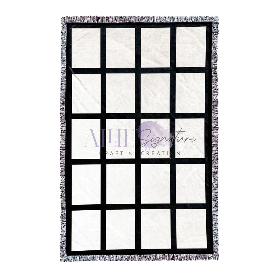 20-Panel Blank Sublimation Blanket - Black and White Tassels with Black Back