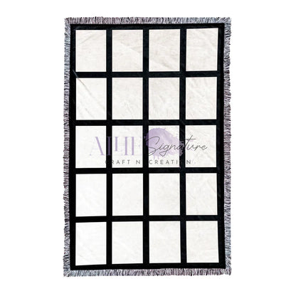 20-Panel Blank Sublimation Blanket - Black and White Tassels with Black Back