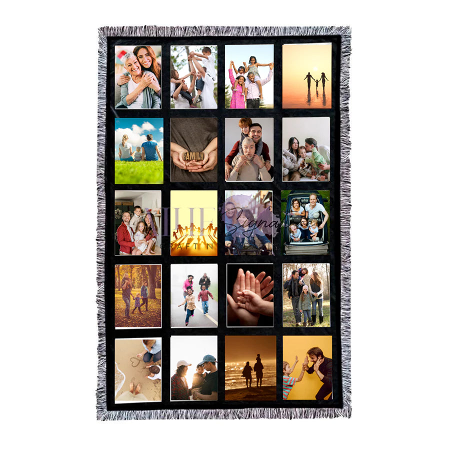 20-Panel Blank Sublimation Blanket - Black and White Tassels with Black Back