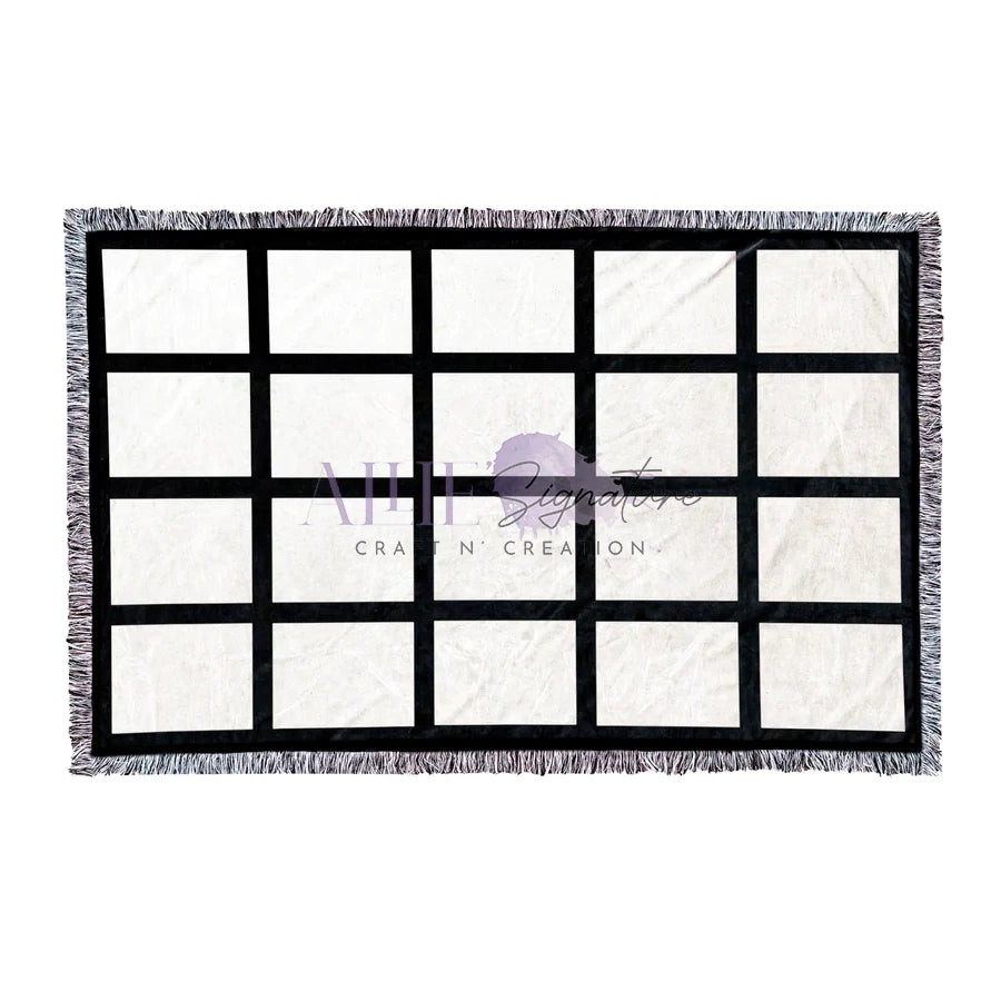 20-Panel Blank Sublimation Blanket - Black and White Tassels with Black Back