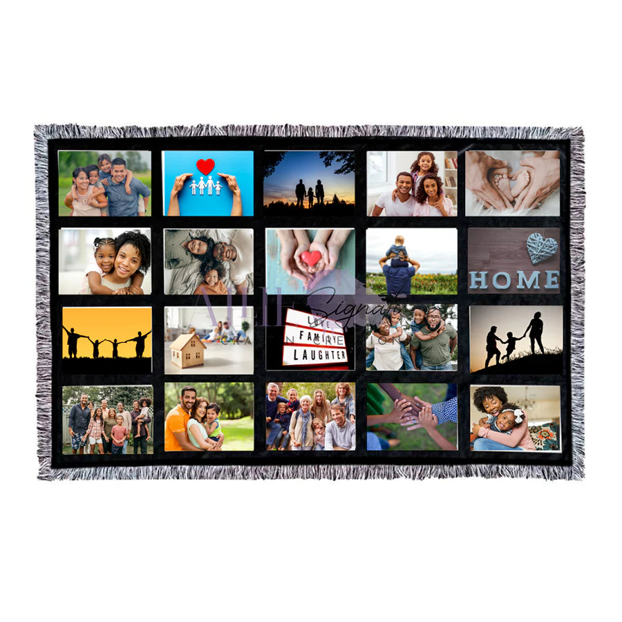 20-Panel Blank Sublimation Blanket - Black and White Tassels with Black Back