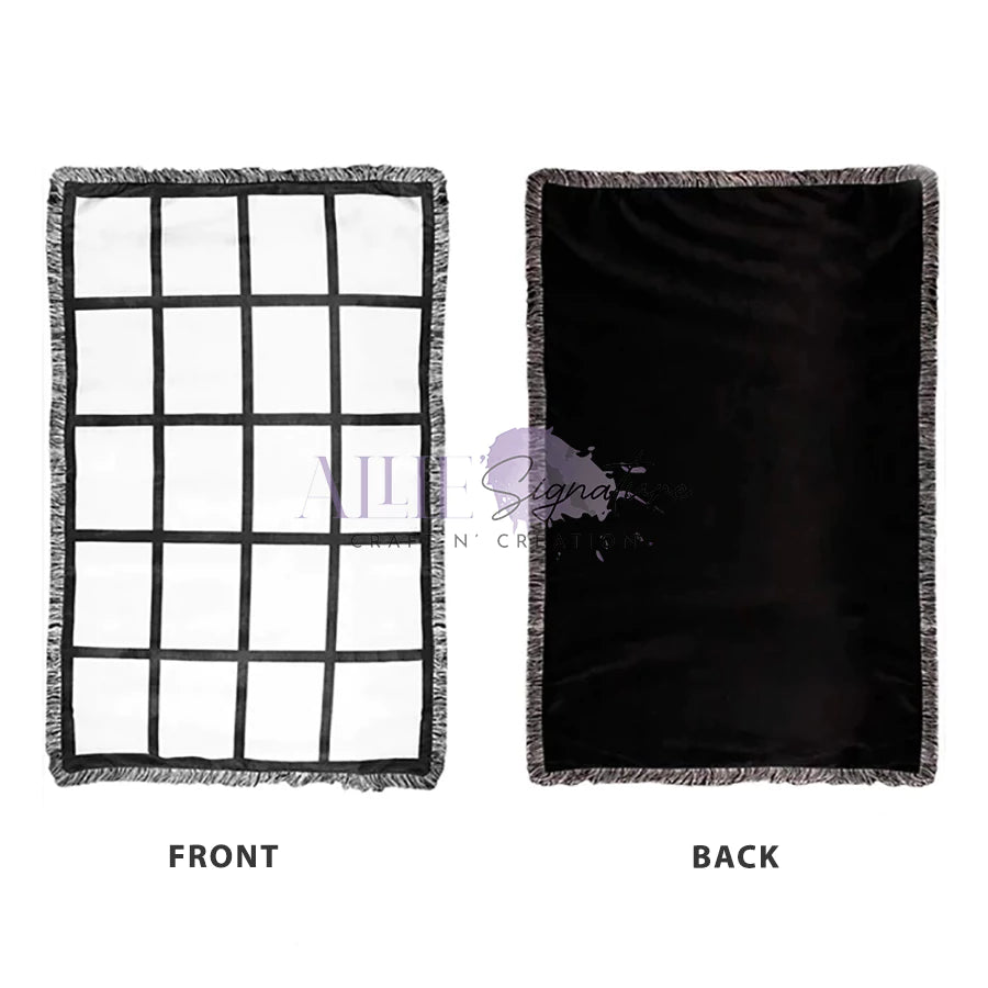 20-Panel Blank Sublimation Blanket - Black and White Tassels with Black Back