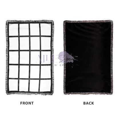 20-Panel Blank Sublimation Blanket - Black and White Tassels with Black Back