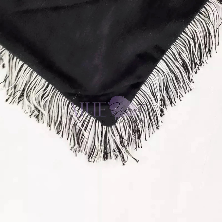 20-Panel Blank Sublimation Blanket - Black and White Tassels with Black Back