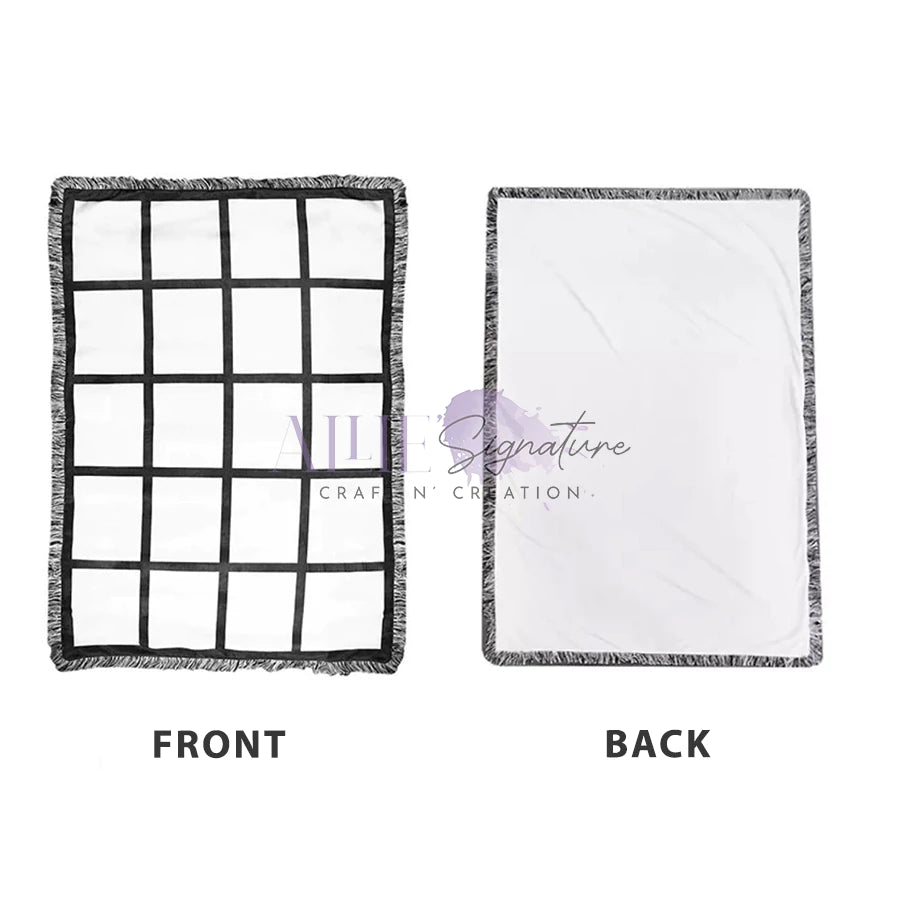 20-Panel Blank Sublimation Blanket - Black and White Tassels with White Back