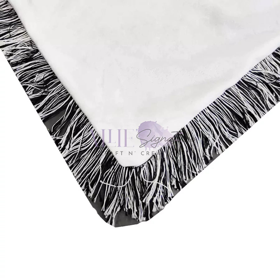 20-Panel Blank Sublimation Blanket - Black and White Tassels with White Back