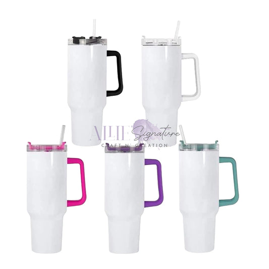 40oz White Sublimation Tumbler with Colored Handle