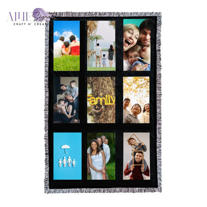 9-Panel Blank Sublimation Blanket - Black and White Tassels With Black Back