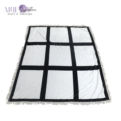 9-Panel Blank Sublimation Blanket - White Tassels With White Back