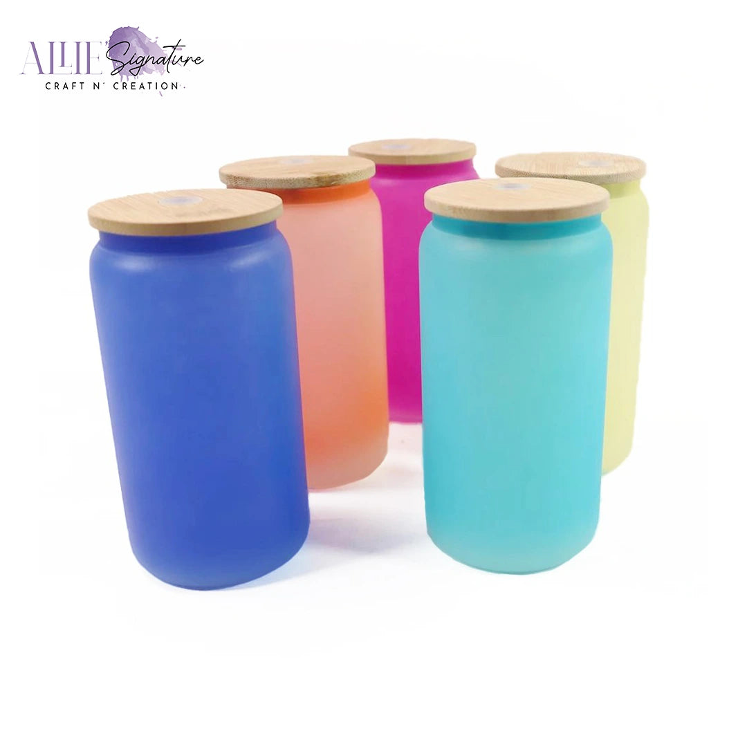 Frosted Glass Sublimation Tumblers With LidFrosted Glass Sublimation Tumblers With Lid - 16oz