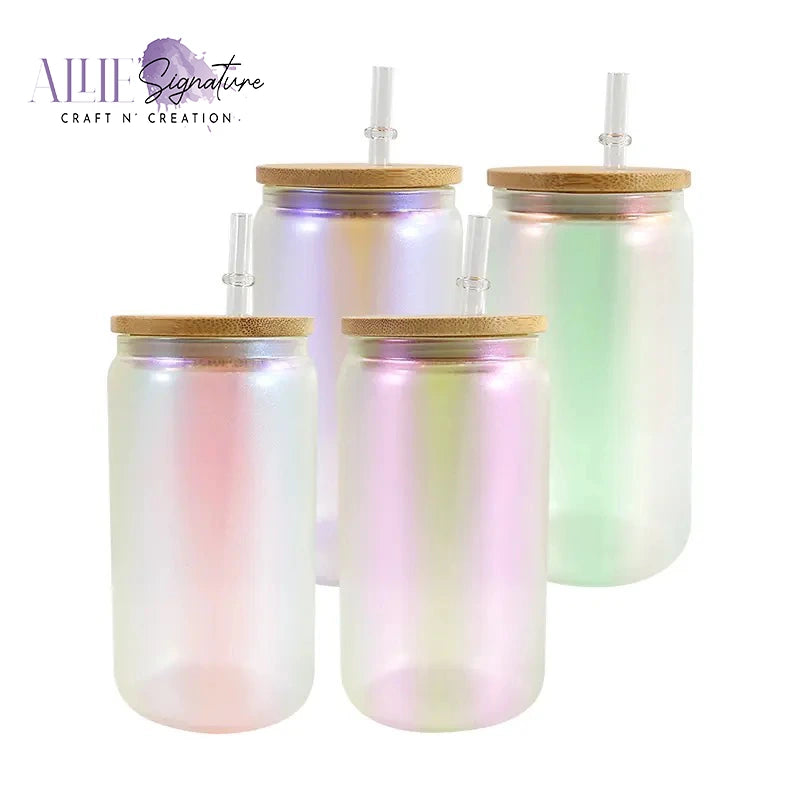 Iridescent Shimmer Glass Tumbler with Bamboo Lid