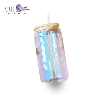 Iridescent Shimmer Glass Tumbler with Bamboo Lid