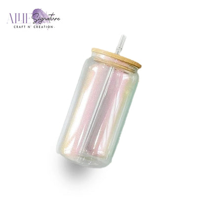 Iridescent Shimmer Glass Tumbler with Bamboo Lid