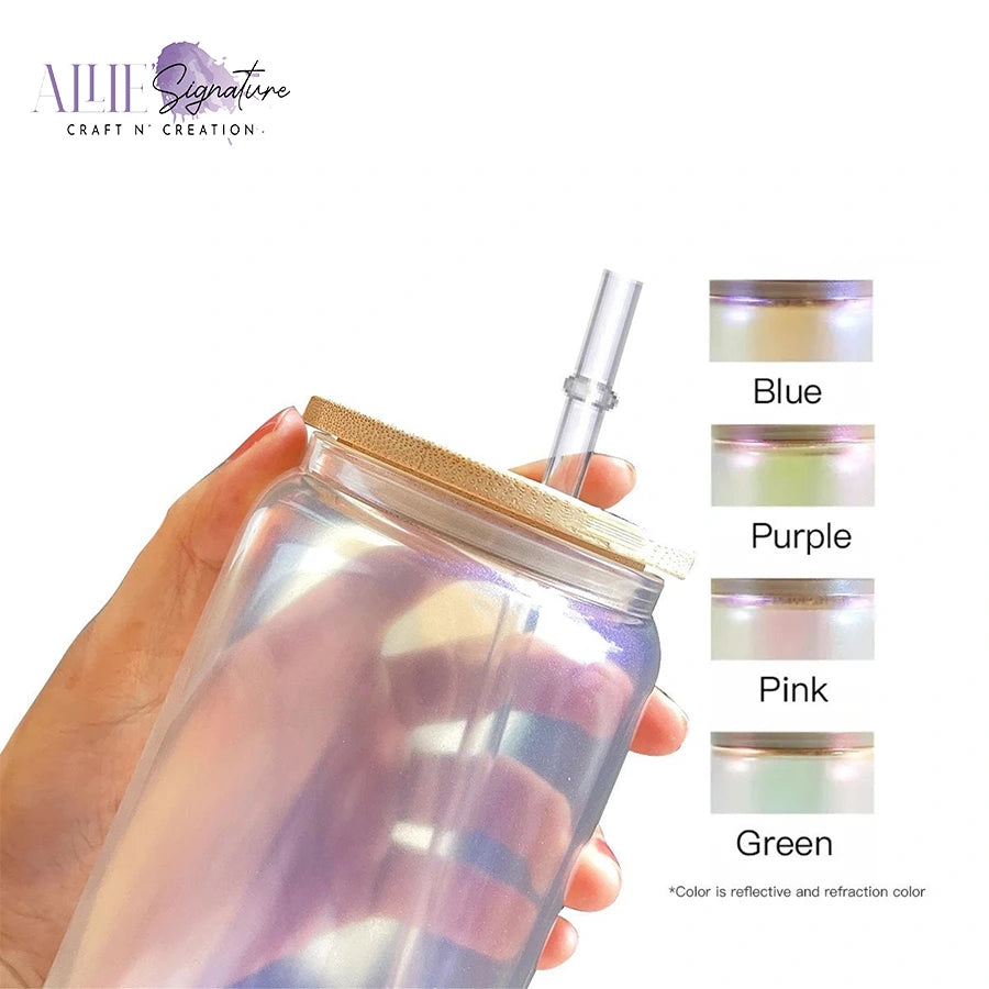 Iridescent Shimmer Glass Tumbler with Bamboo Lid