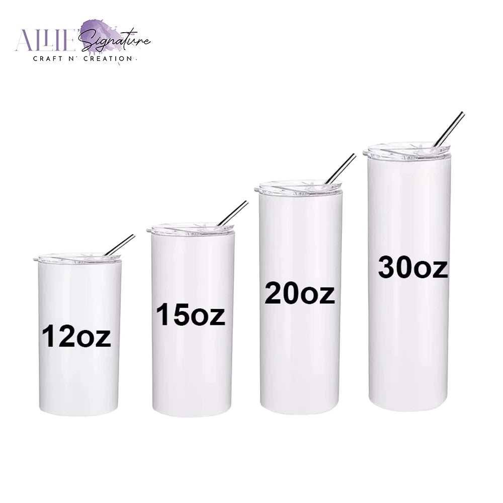 White Straight Stainless Steel Sublimation Tumbler