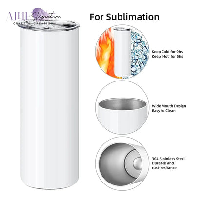 White Straight Stainless Steel Sublimation Tumbler