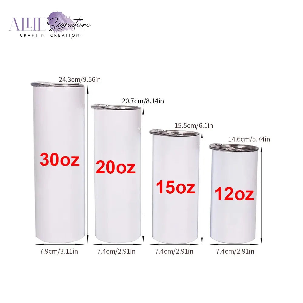 White Straight Stainless Steel Sublimation Tumbler